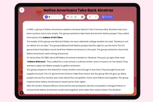 Native Americans Take Back Alcatraz - reading educational content