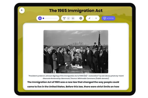 The 1965 Immigration Act - reading educational content