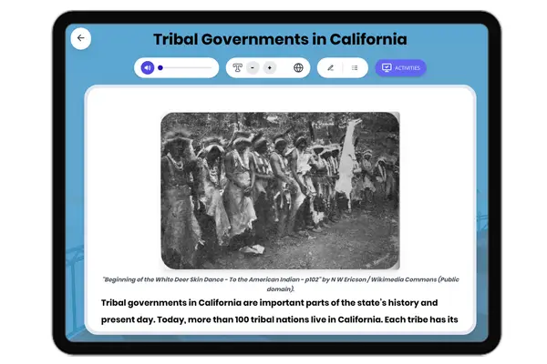 Tribal Governments in California - reading educational content