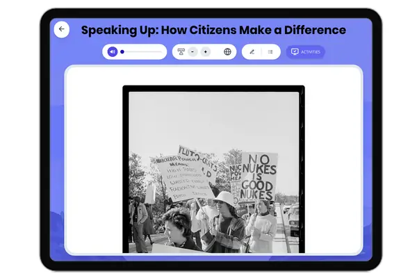 Speaking Up: How Citizens Make a Difference - reading educational content