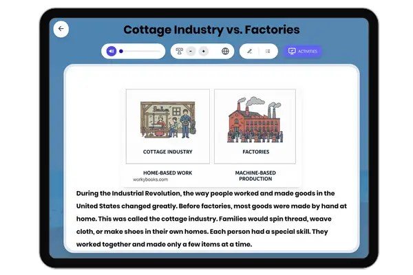 Cottage Industry vs. Factories - reading educational content