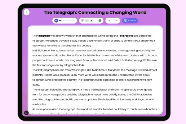 The Telegraph: Connecting a Changing World - reading educational content