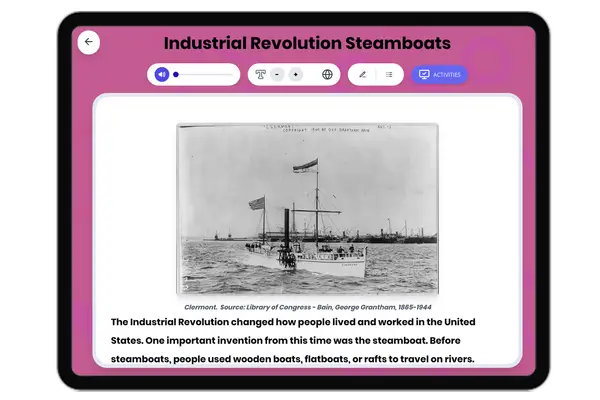 Industrial Revolution Steamboats - reading educational content