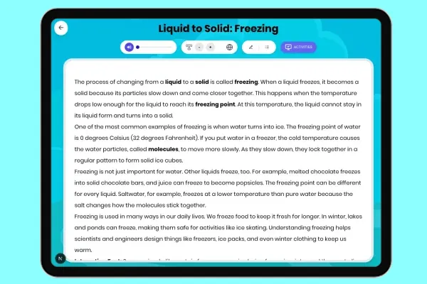 Liquid to Solid: Freezing - reading educational content