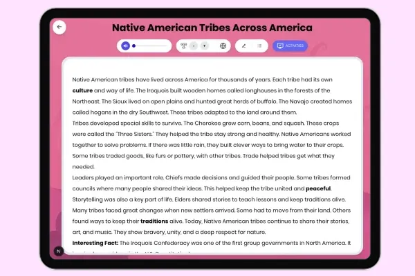 Native American Tribes Across America - reading educational content