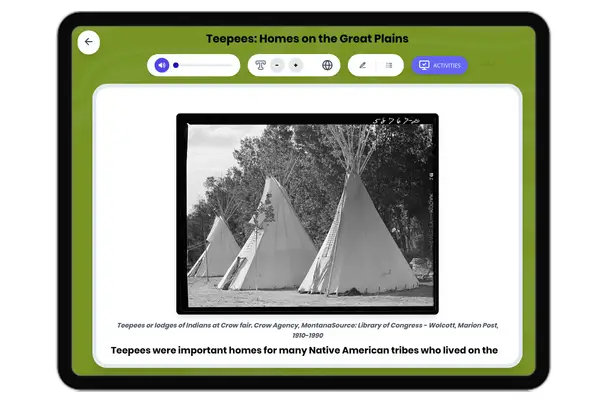 Teepees: Homes on the Great Plains - reading educational content
