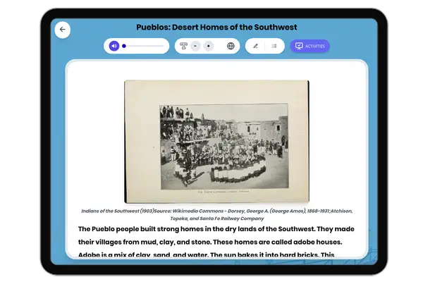 Pueblos: Desert Homes of the Southwest - reading educational content