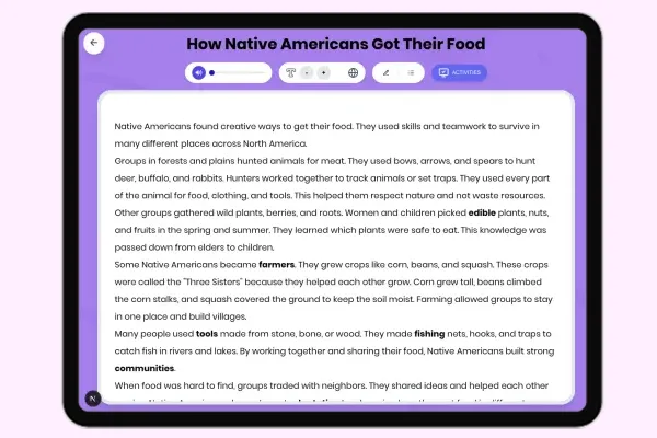 How Native Americans Got Their Food - reading educational content