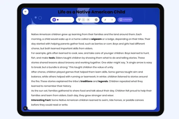 Life as a Native American Child - reading educational content