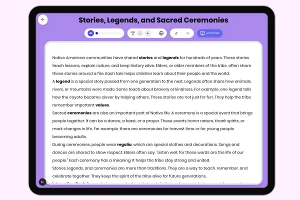 Stories, Legends, and Sacred Ceremonies - reading educational content