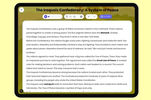 The Iroquois Confederacy: A System of Peace - reading educational content