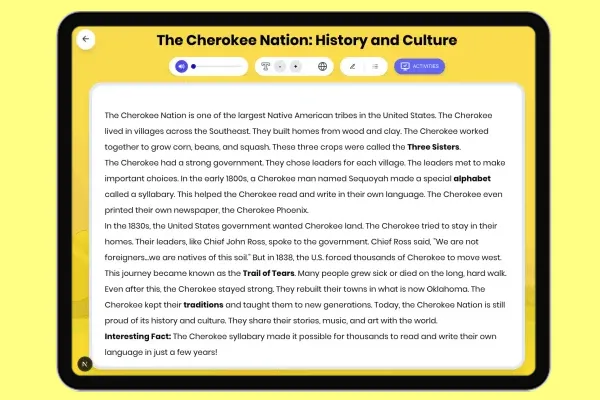 The Cherokee Nation: History and Culture - reading educational content