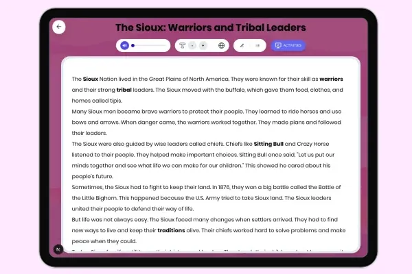 The Sioux: Warriors and Tribal Leaders - reading educational content
