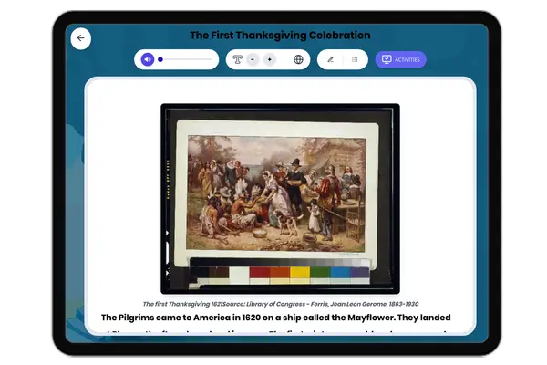 The First Thanksgiving Celebration - reading educational content