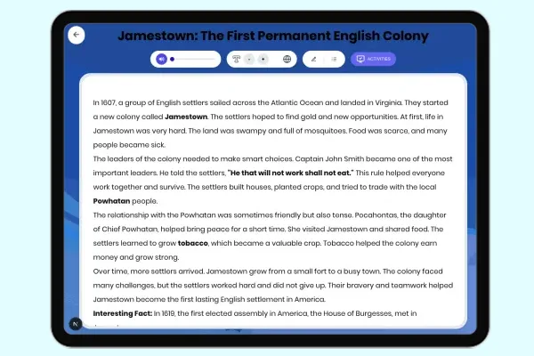 Jamestown: The First Permanent English Colony - reading educational content