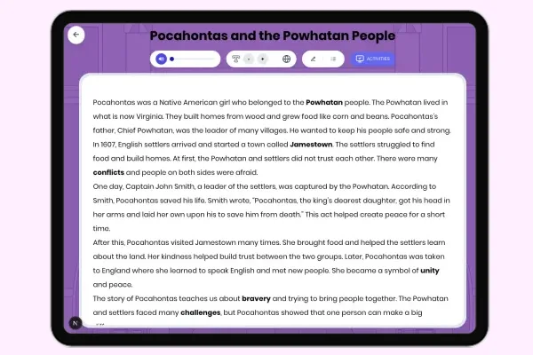 Pocahontas and the Powhatan People - reading educational content