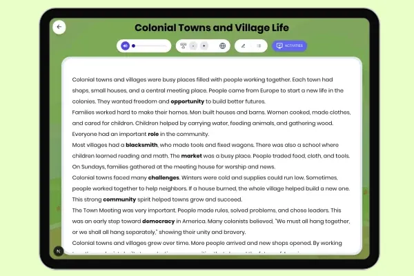 Colonial Towns and Village Life - reading educational content