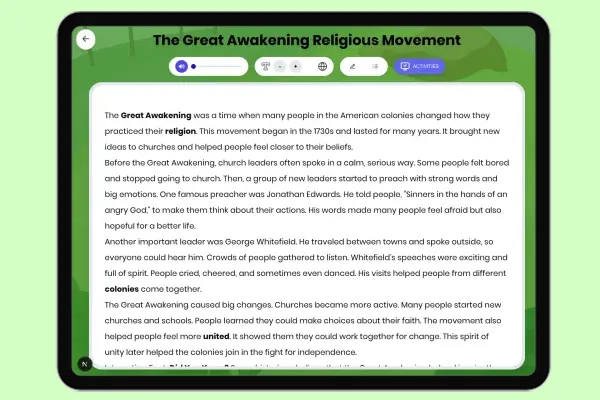 The Great Awakening Religious Movement - reading educational content