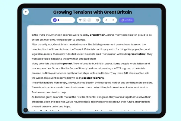 Growing Tensions with Great Britain - reading educational content