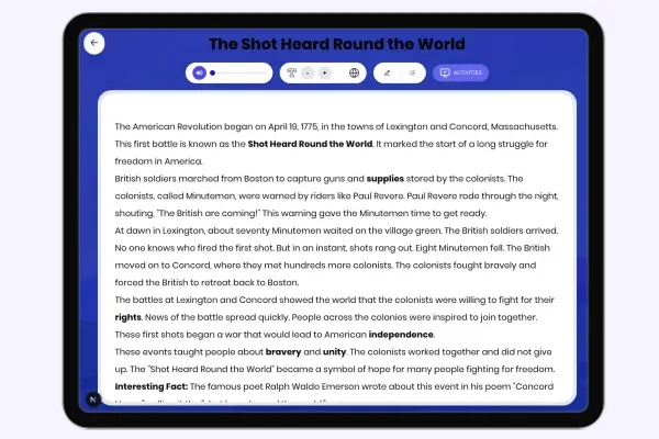 The Shot Heard Round the World - reading educational content