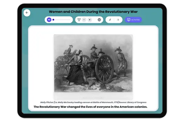 Women and Children During the Revolutionary War - reading educational content