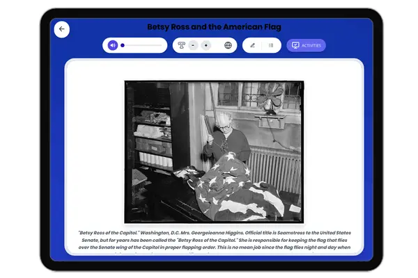 Betsy Ross and the American Flag - reading educational content
