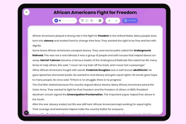 African Americans Fight for Freedom - reading educational content