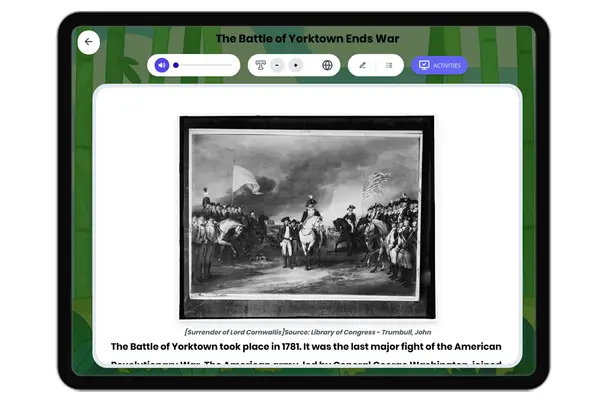 The Battle of Yorktown Ends War - reading educational content