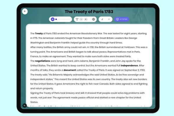 The Treaty of Paris 1783 - reading educational content