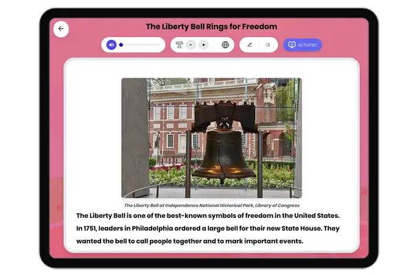 The Liberty Bell Rings for Freedom - reading educational content