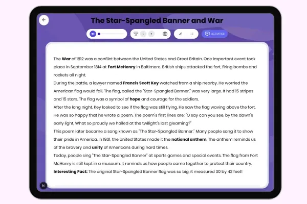The Star-Spangled Banner and War - reading educational content