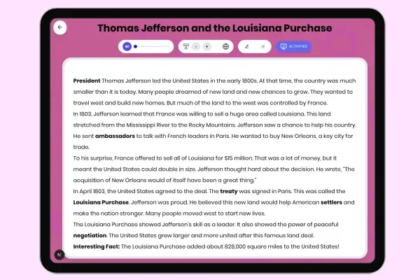 Thomas Jefferson and the Louisiana Purchase - reading educational content