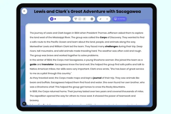 Lewis and Clark's Great Adventure with Sacagawea - reading educational content