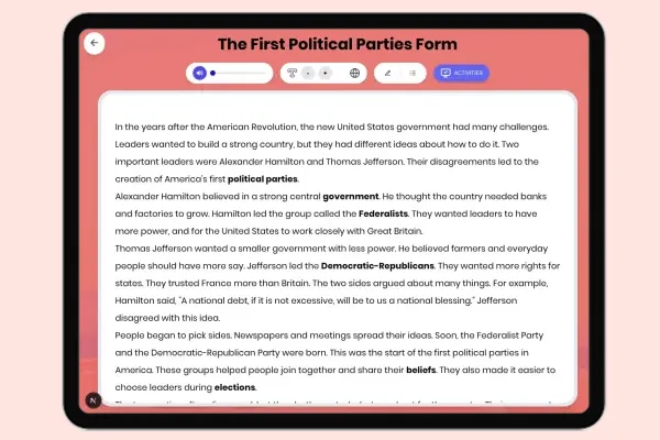 The First Political Parties Form - reading educational content
