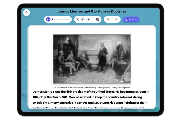 James Monroe and the Monroe Doctrine - reading educational content