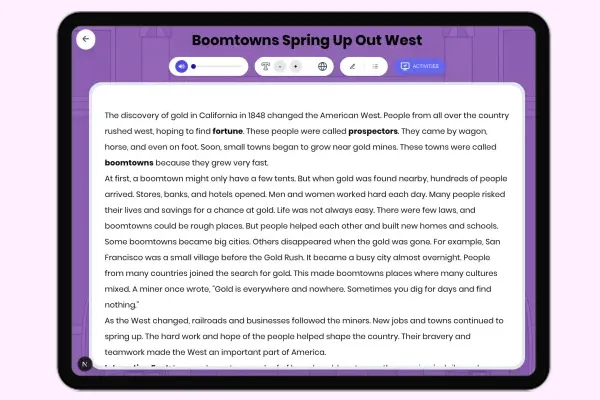 Boomtowns Spring Up Out West - reading educational content