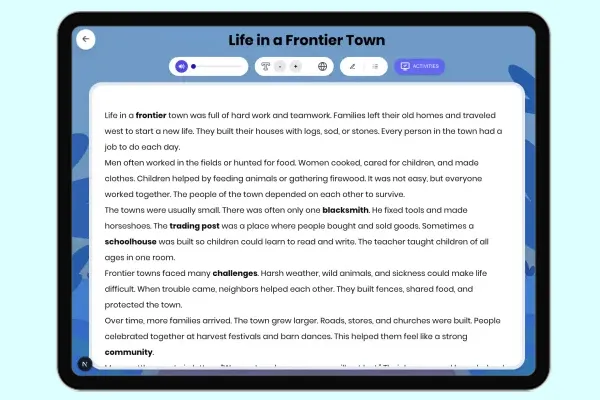 Life in a Frontier Town - reading educational content