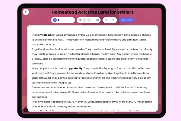 Homestead Act: Free Land for Settlers - reading educational content