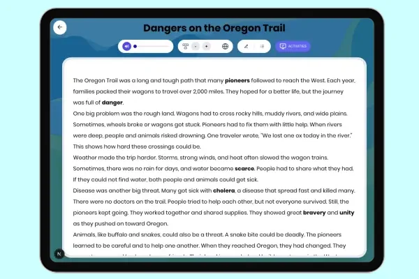 Dangers on the Oregon Trail - reading educational content