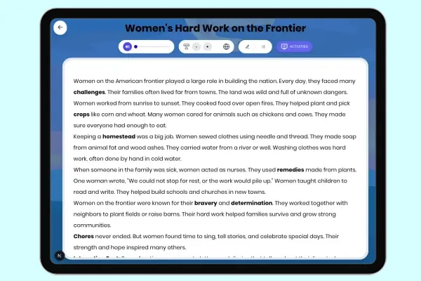 Women's Hard Work on the Frontier - reading educational content