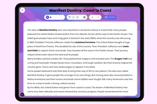 Manifest Destiny: Coast to Coast - reading educational content