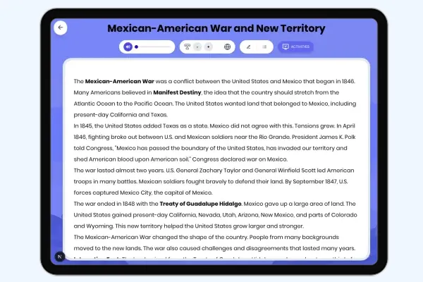 Mexican-American War and New Territory - reading educational content