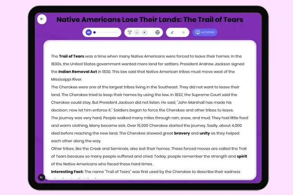 Native Americans Lose Their Lands: The Trail of Tears - reading educational content
