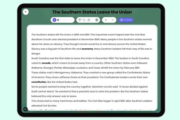 The Southern States Leave the Union - reading educational content