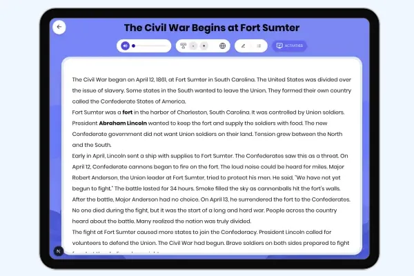 The Civil War Begins at Fort Sumter - reading educational content