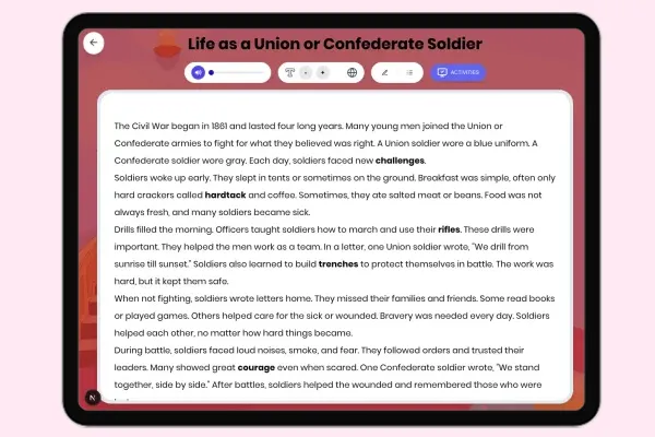 Life as a Union or Confederate Soldier - reading educational content