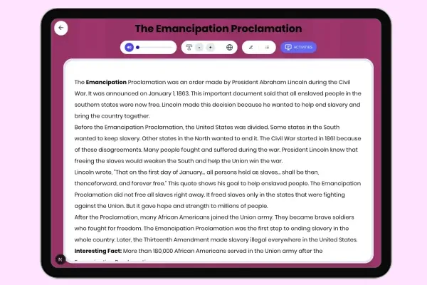 The Emancipation Proclamation - reading educational content