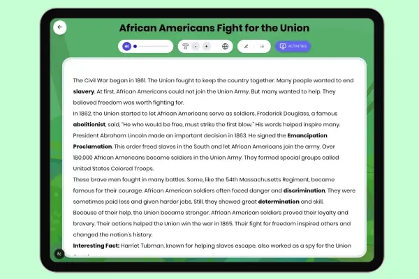 African Americans Fight for the Union - reading educational content