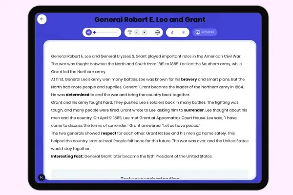 General Robert E. Lee and Grant - reading educational content