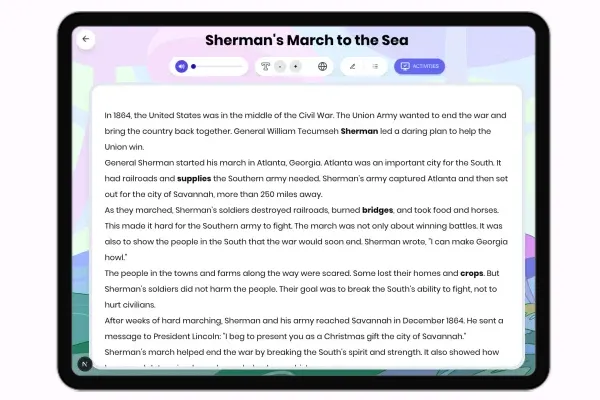 Sherman's March to the Sea - reading educational content